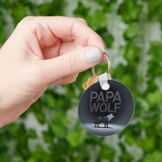 Persoonlijke Papa Wolf Natuur Silhouet Sleutelhanger (Hand)