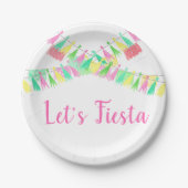 Persoonlijke Papel Picado Kwast Roze Groen Meisjes Papieren Bordje (Voorkant)