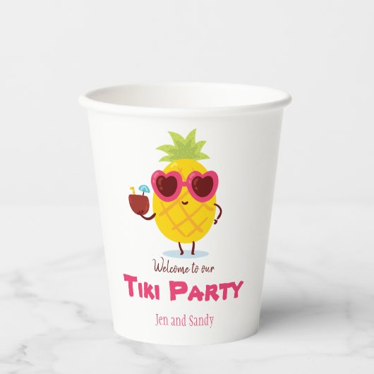 Persoonlijke papieren bekers Ananas Tiki Feest Lua (Voorkant)