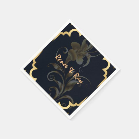 Persoonlijke papieren servetten in zwart en goud (Hoek)