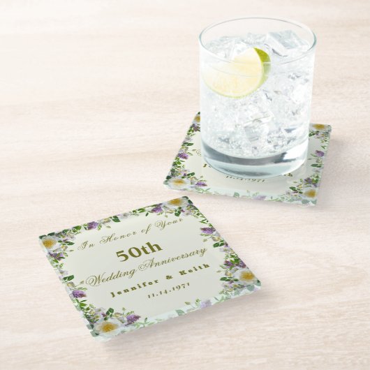 Persoonlijke paren 50th Wedding Jubileum Glazen Onderzetter (Schuin)