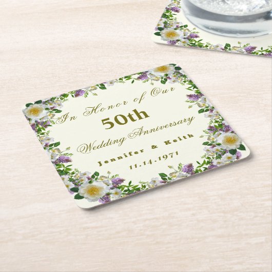 Persoonlijke paren 50th Wedding Jubileum Kartonnen Onderzetters (Schuin)
