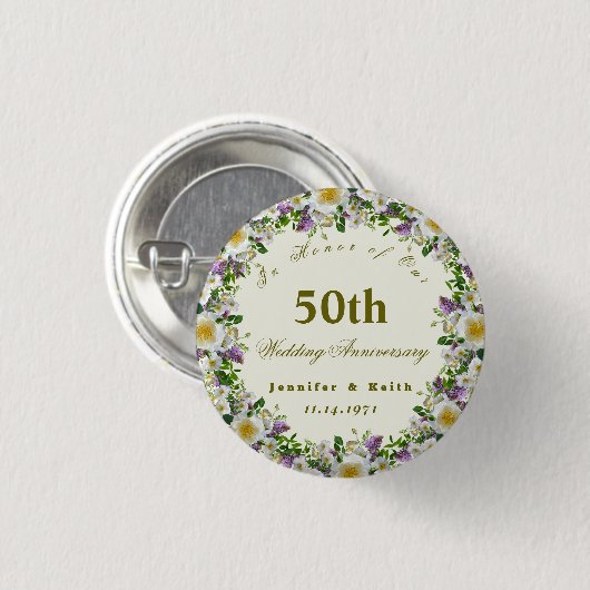 Persoonlijke paren 50th Wedding Jubileum Ronde Button 3,2 Cm (Voorkant /achterkant)