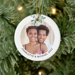 Persoonlijke paren Foto Mistletoe Keramisch Ornament