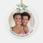 Persoonlijke paren Foto Mistletoe Keramisch Ornament (Voorkant)