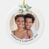 Persoonlijke paren Foto Mistletoe Keramisch Ornament (Achterkant)
