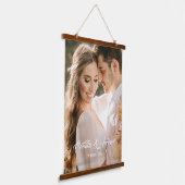 Persoonlijke paren liefdesfoto's en typografie hangend wandkleed (Gebogen)