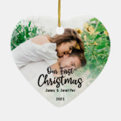 Persoonlijke paren Onze eerste Kerstmis Keramisch Ornament (Achterkant)