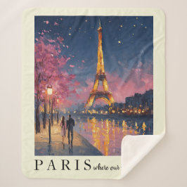 Persoonlijke Paris Night Muur Kunst Poster  Sherpa Deken