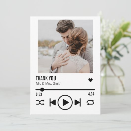 Persoonlijke Pas getrouwd Foto Song Playlist Bedankkaart (Staand voorkant)