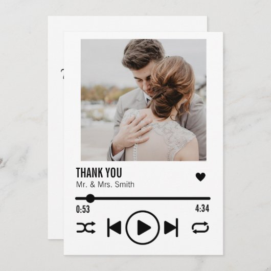 Persoonlijke Pas getrouwd Foto Song Playlist Bedankkaart (Voorkant / Achterkant)