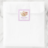 Persoonlijke Pasen Konijn Theekan Gingham Familie Vierkante Sticker (Tas)
