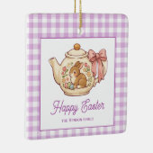 Persoonlijke Pasen Konijn Theepot Geruite Familie Keramisch Ornament (Rechts)