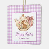 Persoonlijke Pasen Konijn Theepot Geruite Familie Keramisch Ornament (Links)