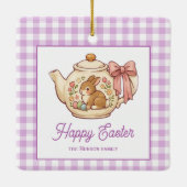 Persoonlijke Pasen Konijn Theepot Geruite Familie Keramisch Ornament (Achterkant)
