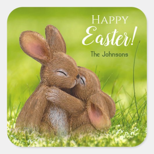 Persoonlijke Pasen stickerzegel met konijntjes Vierkante Sticker (Voorkant)