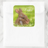 Persoonlijke Pasen stickerzegel met konijntjes Vierkante Sticker (Tas)