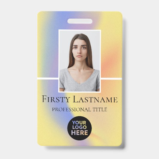 Persoonlijke pasfoto, streepjescode, logo, naam badge (Voorzijde)