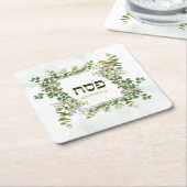 Persoonlijke Passover Pesach Seder Eucalyptus Bird Kartonnen Onderzetters (Schuin)