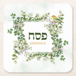 Persoonlijke Passover Pesach Seder Eucalyptus Bird Kartonnen Onderzetters