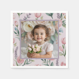 Persoonlijke Pastel Bloem Foto Verjaardagsmeisje Servet