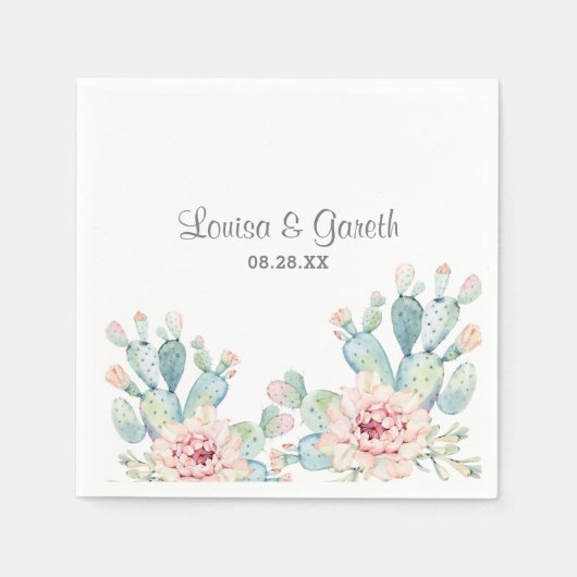 Persoonlijke Pastel Cactus Bloem Bruiloft Servet (Voorkant)