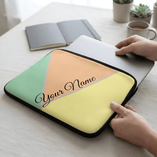 Persoonlijke Pastel Esthetische Mint Perzik Geomet Laptop Sleeve