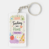 Persoonlijke Pastel Gingham Lesgeven Met Hart Sleutelhanger (achterkant)