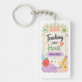 Persoonlijke Pastel Gingham Lesgeven Met Hart Sleutelhanger (Voorkant)