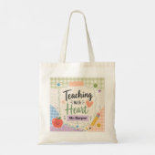 Persoonlijke Pastel Gingham Lesgeven Met Hart Tote Bag (Achterkant)