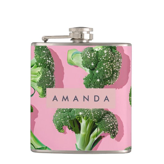 Persoonlijke Pastel Glitter Groen Broccoli Heupfles (Voorkant)