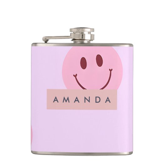 Persoonlijke Pastel Lavendel & Roze Smiley Face Heupfles (Voorkant)