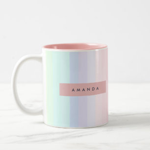 Persoonlijke Pastel Regenboog Streep Tweekleurige Koffiemok