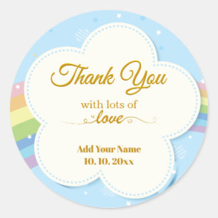 Persoonlijke Pastel Regenboog & Wolk "Dank je" Ronde Sticker