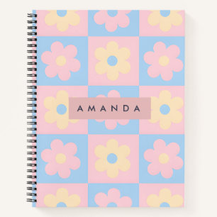 Persoonlijke Pastel Roze Blauwe Retro Madeliefjes Notitieboek