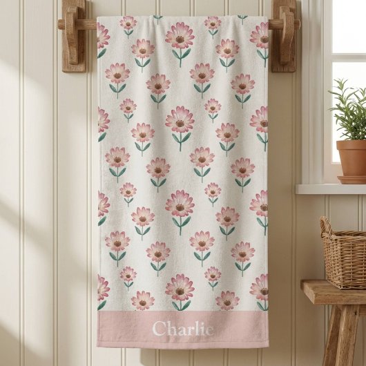 Persoonlijke Pastel Roze Bloem Kinderen Badhanddoek