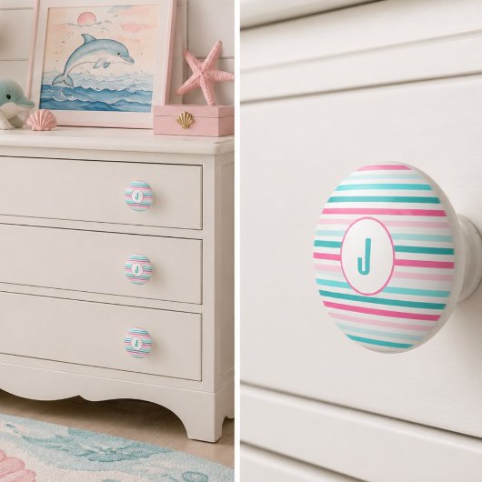 Persoonlijke Pastel Strepen Monogram Keramische Knop