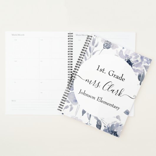 Persoonlijke pastelblauwe bloemleraar les planner (Display)