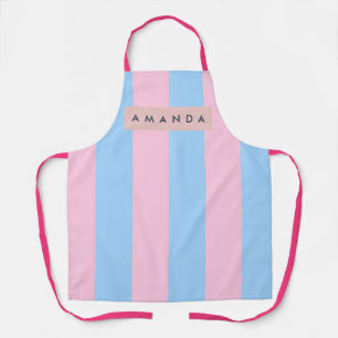 Persoonlijke pastelblauwe en roze snoepstreep schort