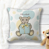 Persoonlijke pastelblauwe gele knuffelbeer kussen