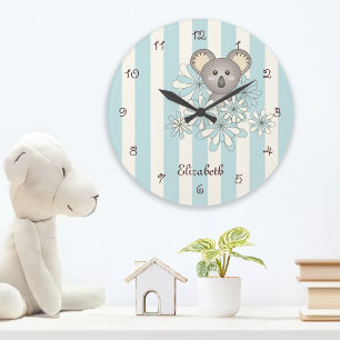 Persoonlijke Pastelblauwe Koala Beer Baby Kinderen Grote Klok