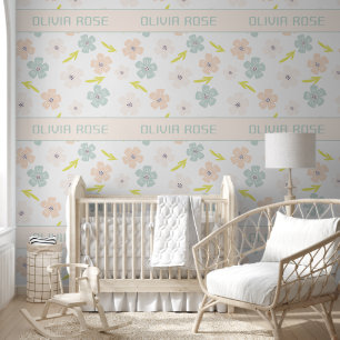 Persoonlijke Pastelbloemen Baby Naam Behang