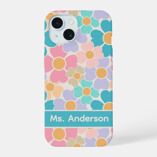 Persoonlijke Pastelbloemen iPhone 15 Case (Achterkant)