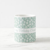 Persoonlijke pastelgroene mint witte boho bloemen koffiemok (Center)
