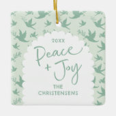 Persoonlijke pastelgroene Vrede + Vreugde Keramisch Ornament (Voorkant)