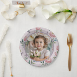 Persoonlijke Pastelkleurige Bloemige Foto Verjaard Papieren Bordje