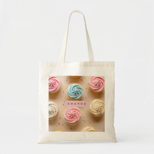 Persoonlijke Pastelkleurige Cupcake Strooideeën Tote Bag (Voorkant)