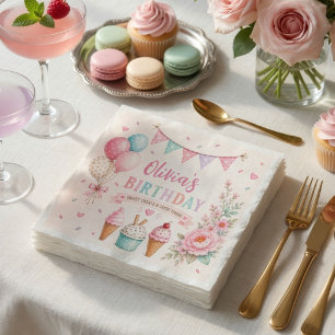 Persoonlijke Pastelkleurige IJsverjaardagsfeestje  Servet