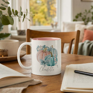 Persoonlijke Pastelkleurige Pompoen Trio Herfst Tweekleurige Koffiemok