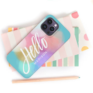 Persoonlijke Pastelkleurige Verfspatten Hallo iPhone 14 Pro Max Hoesje